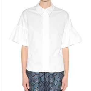 Blue and a white Striped Burberry Bell Sleeve Top